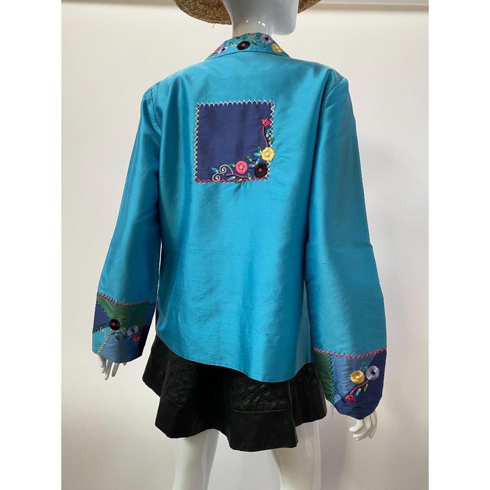 Blue Embroidered Jacket By August Max - image 4